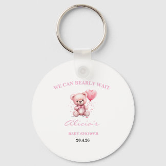Roze Teddybeer Baby Shower Sleutelhanger