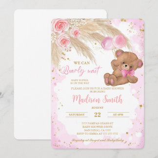 Roze Teddybeer Baby shower uitnodigen Kaart