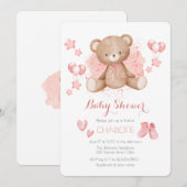 Roze Teddybeer Baby Shower Uitnodiging (Voorkant / Achterkant)