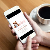 Roze Teddybeer Baby Shower Uitnodiging