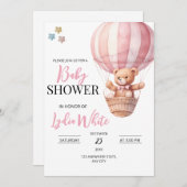 Roze Teddybeer baby shower uitnodiging sjabloon (Voorkant / Achterkant)