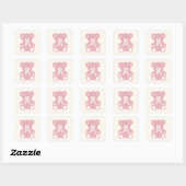 Roze Teddybeer baby shower Vierkante Sticker (Vel)