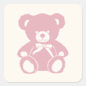 Roze Teddybeer baby shower Vierkante Sticker (Voorkant)