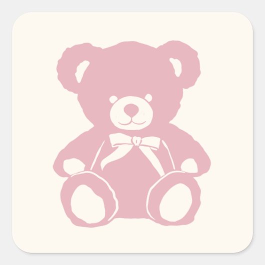 Roze Teddybeer baby shower Vierkante Sticker (Voorkant)