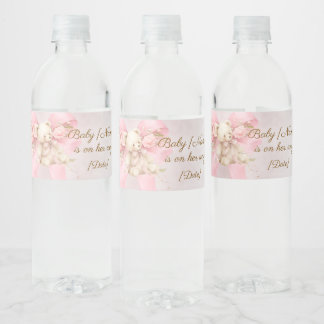 Roze teddybeer baby shower waterfleslabel waterfles etiket