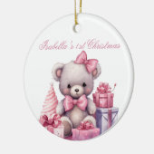 Roze Teddybeer Baby's Eerste Kerstmis Keramisch Ornament (Links)