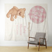 Roze teddybeer babyshower achtergrondpaneel wandkleed (In Situ (horizontaal))
