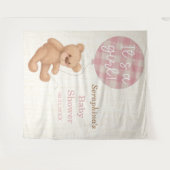 Roze teddybeer babyshower achtergrondpaneel wandkleed (Voorkant (horizontaal))