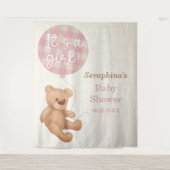 Roze teddybeer babyshower achtergrondpaneel wandkleed (Voorkant)