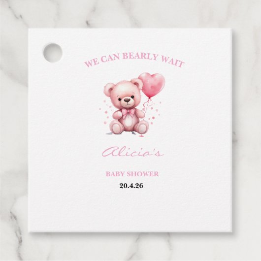 Roze teddybeer babyshower bedankjes labels (Voorkant)