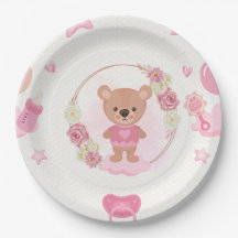 Roze teddybeer babyshower bord