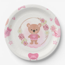 Roze teddybeer babyshower bord