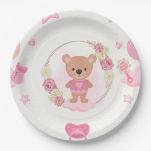 Roze teddybeer babyshower bord
