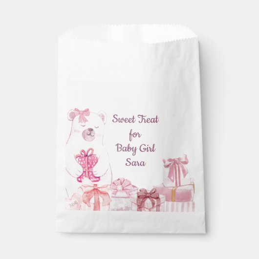 Roze teddybeer babyshower favor zak bedankzakje (Voorkant)