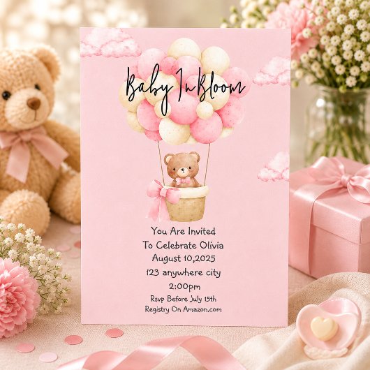 roze teddybeer babyshower kaart