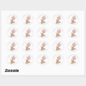 Roze teddybeer babyshower klassieke ronde sticker (Vel)