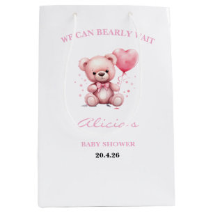 Roze teddybeer babyshower medium cadeauzakje