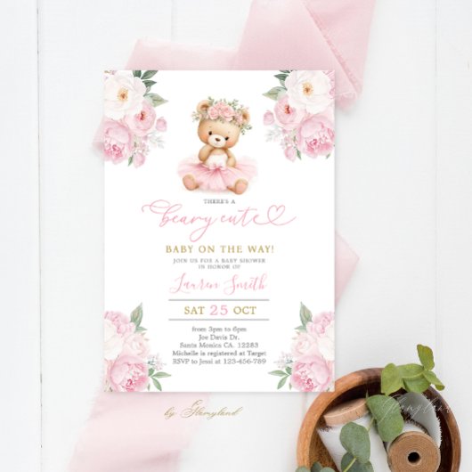 Roze Teddybeer Babyshower Meisje Kaart