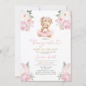 Roze Teddybeer Babyshower Meisje Kaart (Voorkant)