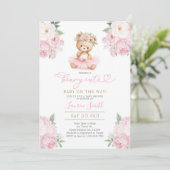 Roze Teddybeer Babyshower Meisje Kaart (Staand voorkant)