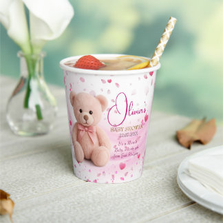 Roze teddybeer babyshower papieren bekertje – Fees Bekers