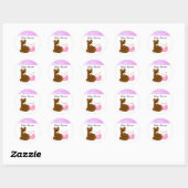 Roze teddybeer babyshower ronde sticker (Vel)