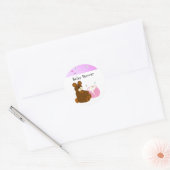 Roze teddybeer babyshower ronde sticker (Envelop)