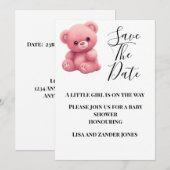 Roze Teddybeer Babyshower Save The Date Kaart (Voorkant / Achterkant)