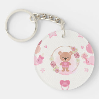 Roze teddybeer-babyshower  sleutelhanger