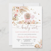Roze teddybeer babyshower uitnodiging (Voorkant)