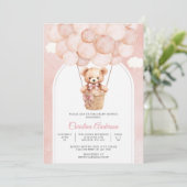 Roze Teddybeer Babyshower Uitnodiging (Staand voorkant)