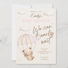 Roze teddybeer babyshower uitnodiging