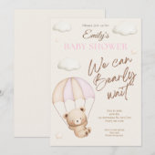 Roze teddybeer babyshower uitnodiging (Voorkant / Achterkant)