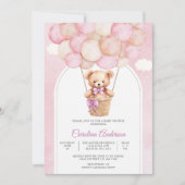 Roze Teddybeer Babyshower Uitnodiging (Voorkant)