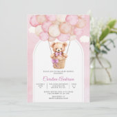 Roze Teddybeer Babyshower Uitnodiging (Staand voorkant)