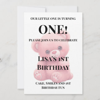 Roze Teddybeer Babyshower Uitnodiging