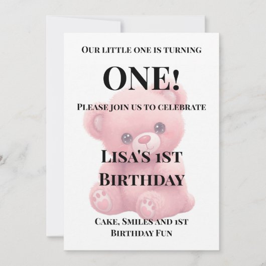 Roze Teddybeer Babyshower Uitnodiging (Voorkant)