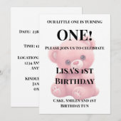Roze Teddybeer Babyshower Uitnodiging (Voorkant / Achterkant)