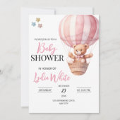 Roze teddybeer babyshower uitnodiging template (Voorkant)