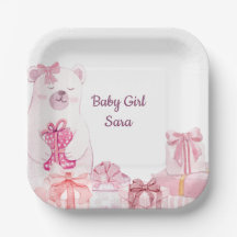 Roze teddybeer babyshowerfeestbord