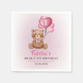 Roze Teddybeer ballon 1e verjaardag Servet (Voorkant)