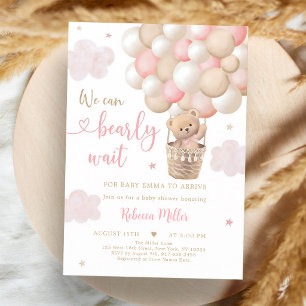 Roze teddybeer ballon baby shower kaart
