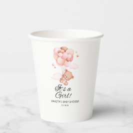Roze teddybeer ballon baby shower papieren bekers