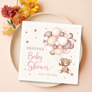 Roze Teddybeer ballon Baby shower servetten