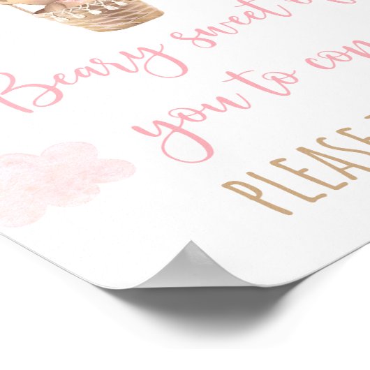 Roze Teddybeer ballon Baby shower voorkeursteken Poster (Hoek)