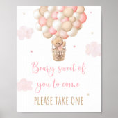 Roze Teddybeer ballon Baby shower voorkeursteken Poster (Voorkant)