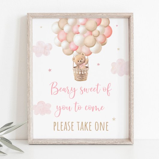 Roze Teddybeer ballon Baby shower voorkeursteken Poster