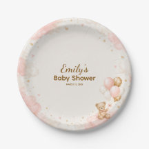 Roze teddybeer ballon babyshower papier