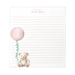 Roze teddybeer ballon gepersonaliseerd Notitieblok