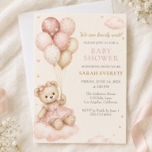 Roze teddybeer ballon meisje babyshower